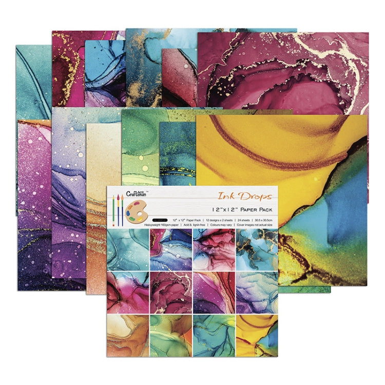 2 Sets 12 Inch 24 Sheets Scrapbooking Background Paper Art Handmade Crafts(Ink Drop)