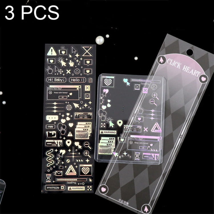 3 PCS Laser Stereo DIY Stickers Set Handbook Decorative Material Stickers