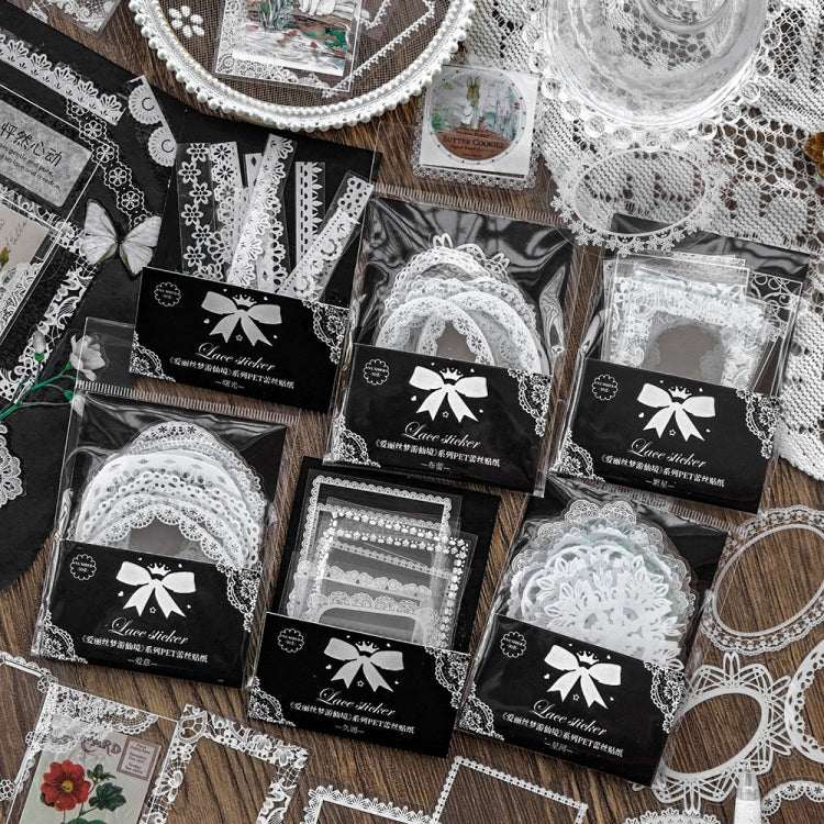 4 Sets Lace Trim Geometric Shapes Retro Handbook Decorative Stickers Set
