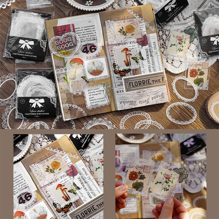 4 Sets Lace Trim Geometric Shapes Retro Handbook Decorative Stickers Set
