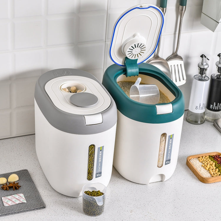 Kitchen Sealed Moisture Dust Proof Storage Rice Bucket, Color: Green 10kg