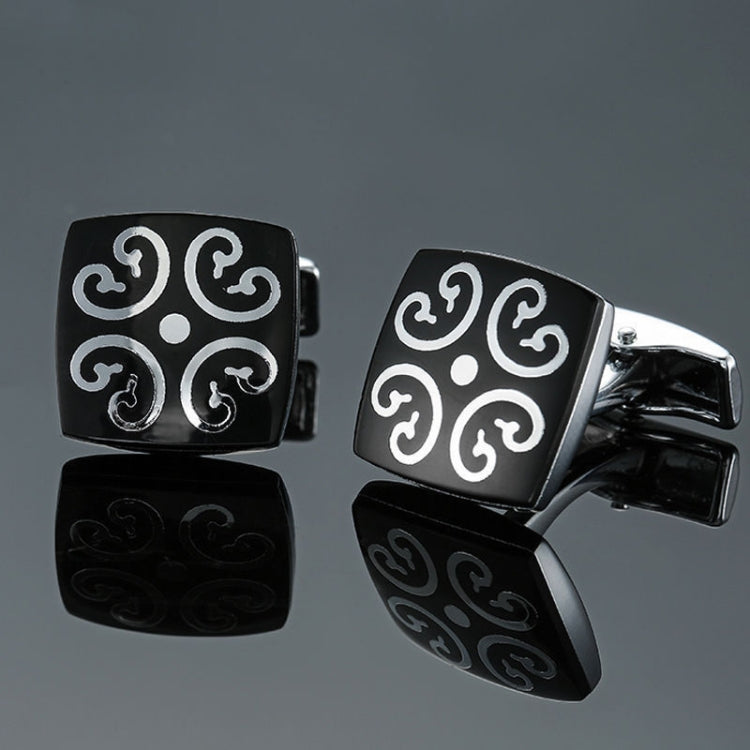 2 Pairs Shirt Vintage Floral Plated Brass Cufflinks, Color: Silver Black Bottom Pattern