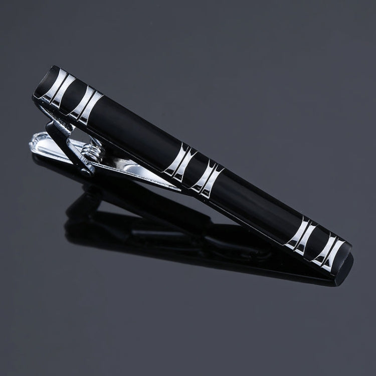 2 PCS Brass Polished Gum Pattern Business Men Tie Clip, Color: Black Silver Stripe