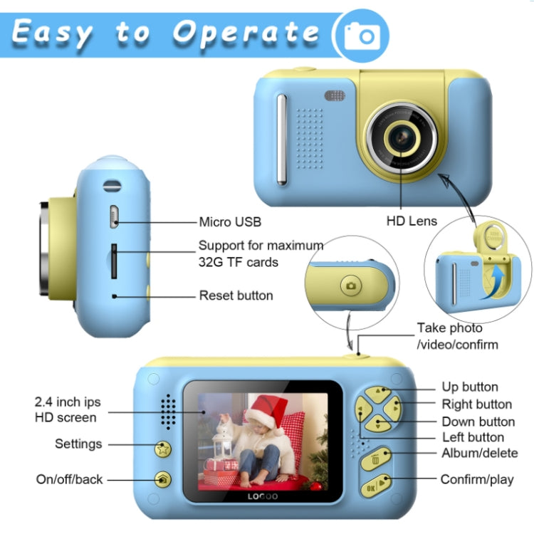 2.4 Inch Children HD Reversible Photo SLR Camera, Color: Yellow Blue With Bracket