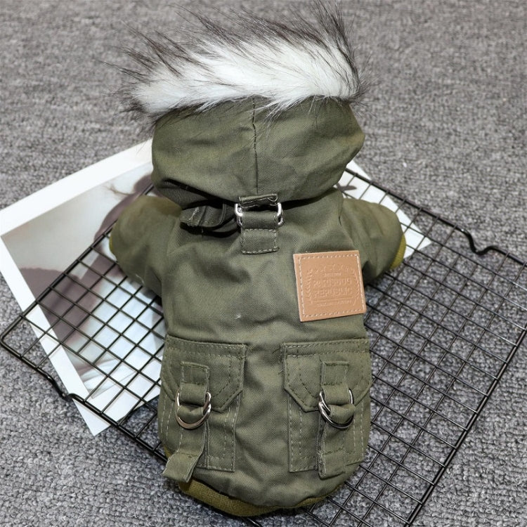 Thick Dog Clothes Pet Fur Vollar Hood Autumn Winter Cotton Coat, Color: