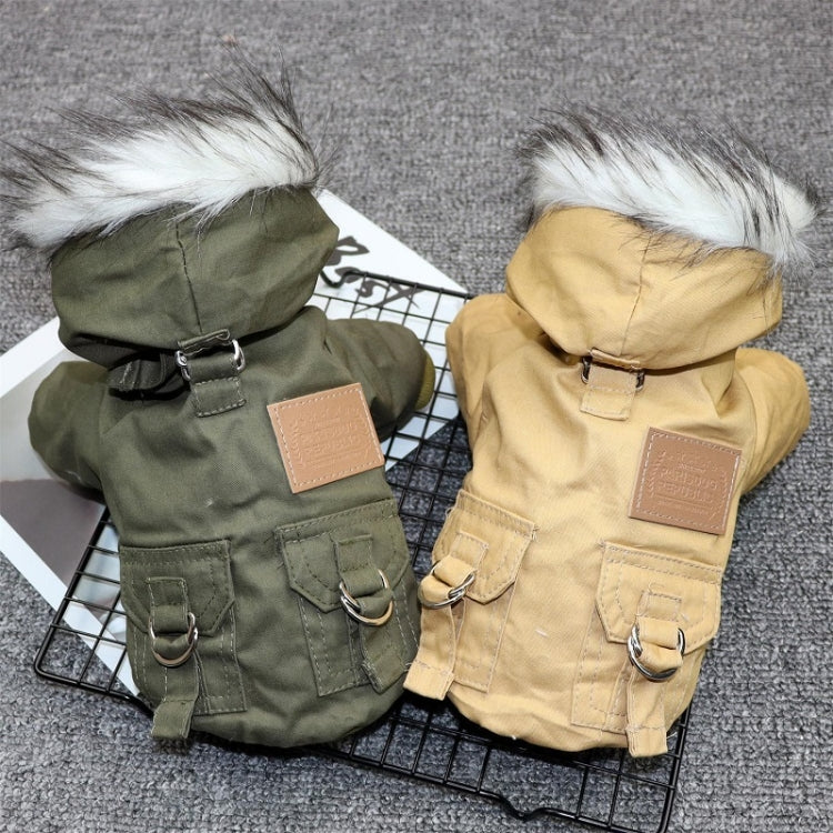 Thick Dog Clothes Pet Fur Vollar Hood Autumn Winter Cotton Coat, Color: