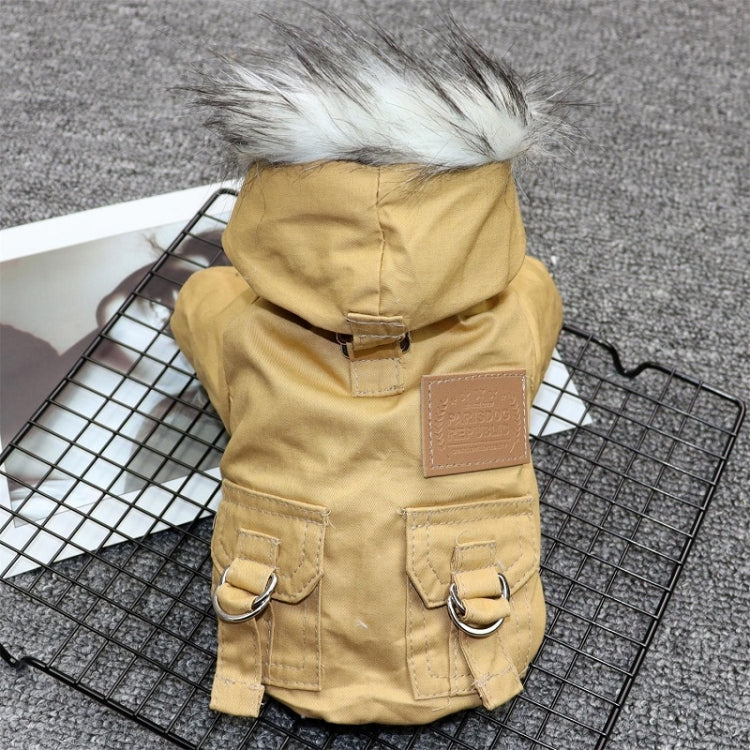 Thick Dog Clothes Pet Fur Vollar Hood Autumn Winter Cotton Coat, Color: