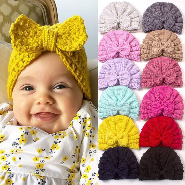 3 PCS X-22035 Autumn and Winter Baby Bow Knitted Hat Children Warming Wool Cap