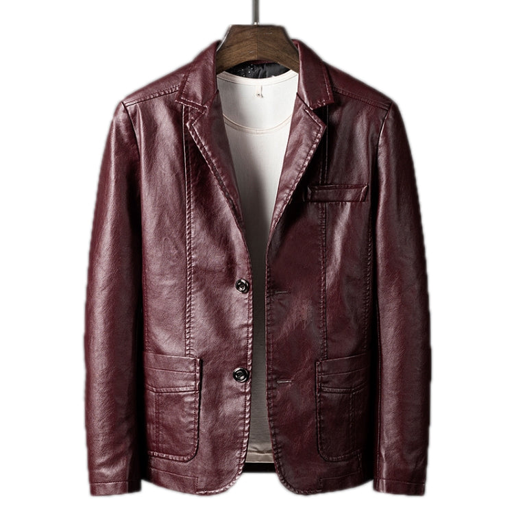 Men Slim Fit Business Casual Motorcycle Leather Jacket, Size: