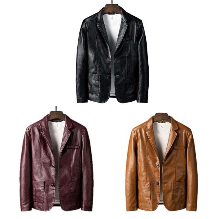 Men Slim Fit Business Casual Motorcycle Leather Jacket, Size: