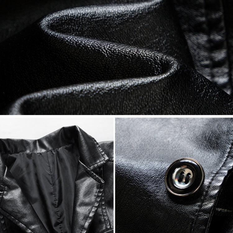 Men Slim Fit Business Casual Motorcycle Leather Jacket, Size: