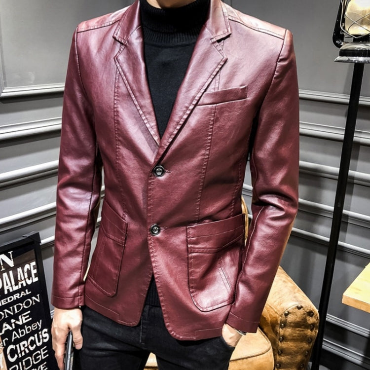 Men Slim Fit Business Casual Motorcycle Leather Jacket, Size: