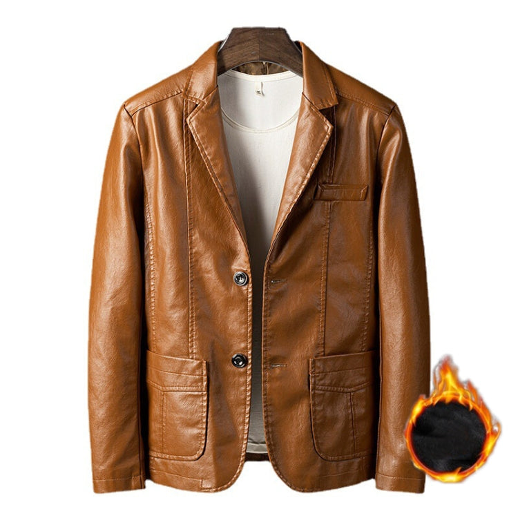 Men Slim Fit Business Casual Motorcycle Leather Jacket, Size: