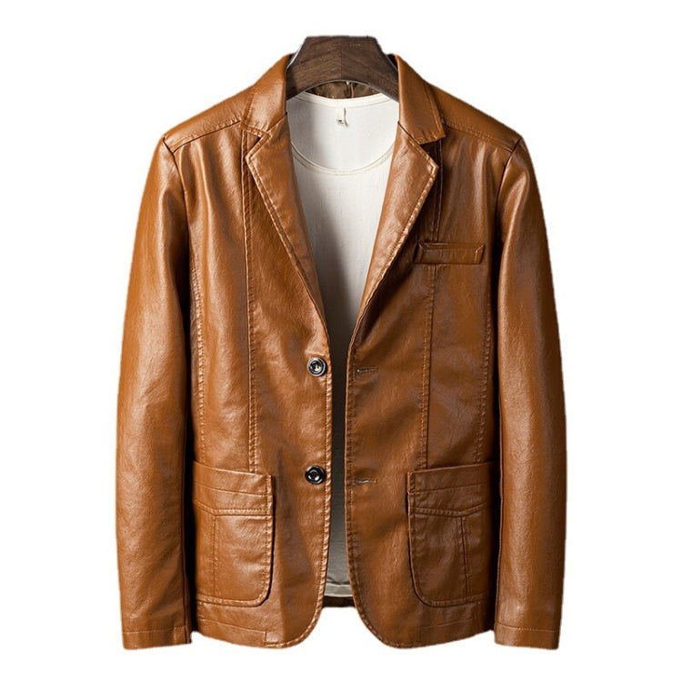 Men Slim Fit Business Casual Motorcycle Leather Jacket, Size: