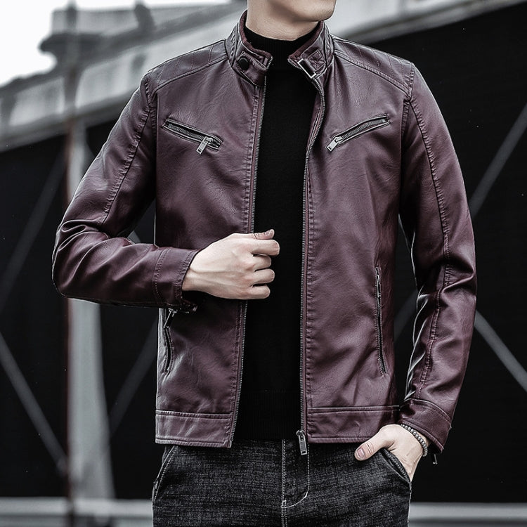 BS Autumn and Winter Man Leather Jacket Motorcycle Coat, Color: