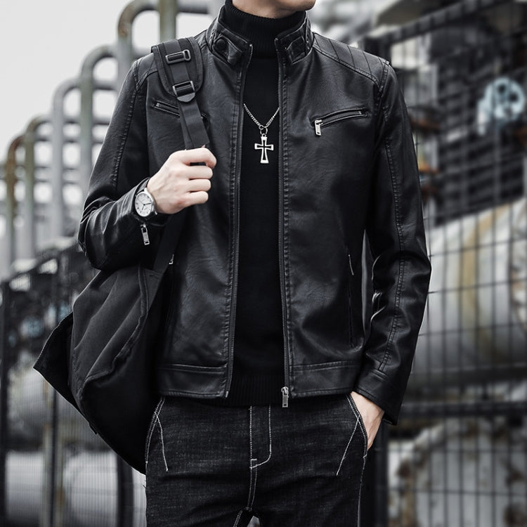 BS Autumn and Winter Man Leather Jacket Motorcycle Coat, Color: