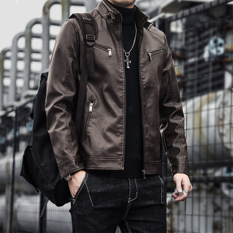 BS Autumn and Winter Man Leather Jacket Motorcycle Coat, Color: