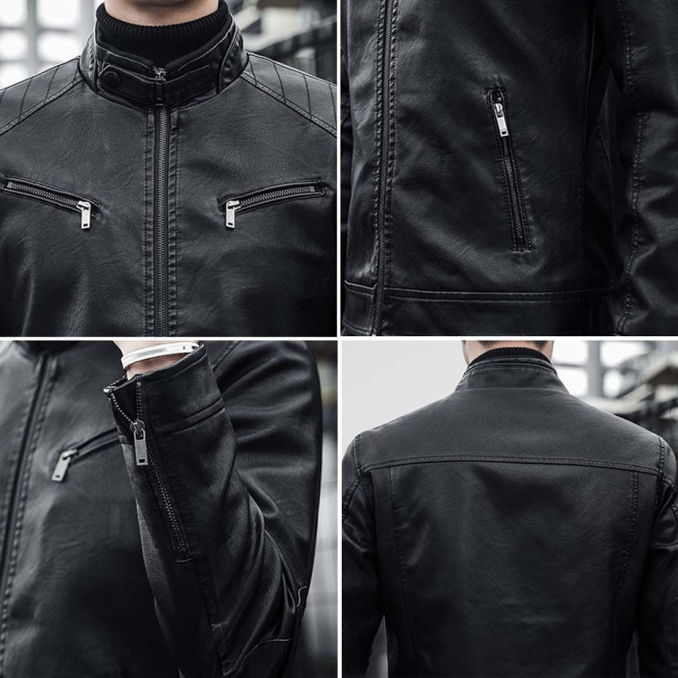 BS Autumn and Winter Man Leather Jacket Motorcycle Coat, Color: