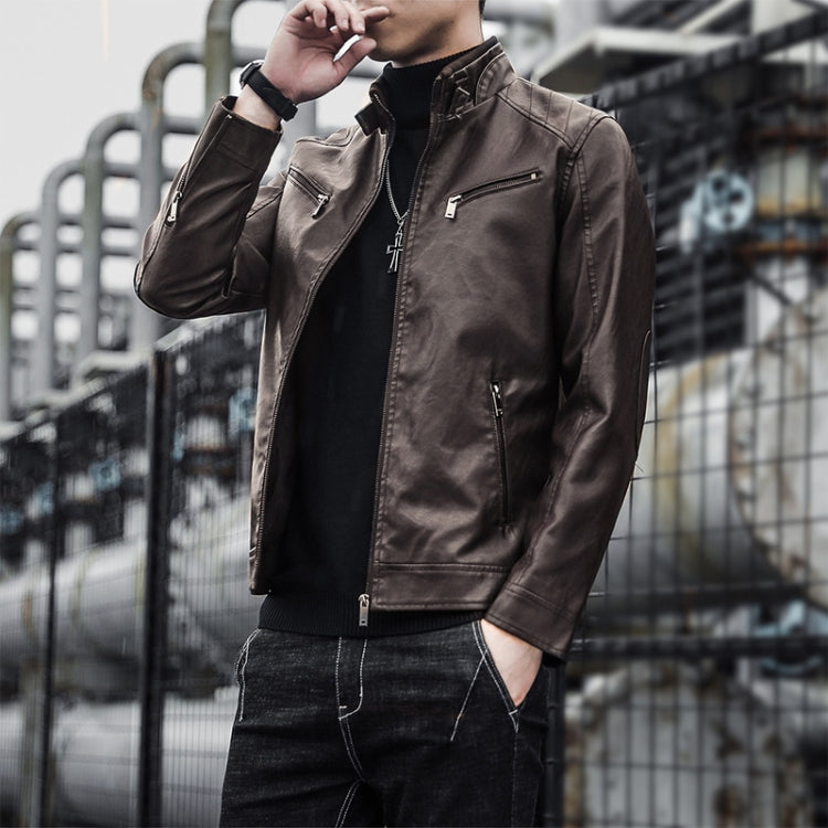 BS Autumn and Winter Man Leather Jacket Motorcycle Coat, Color:
