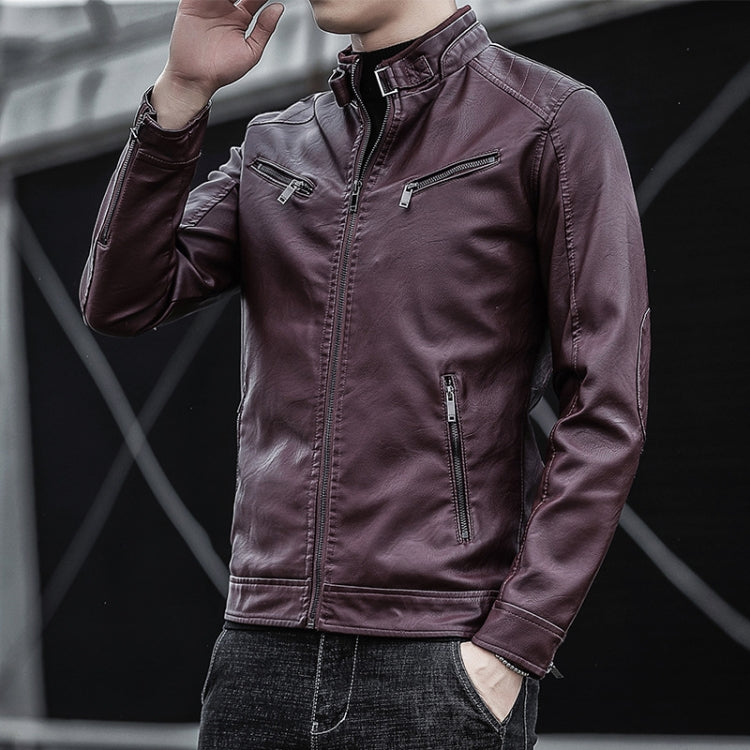 BS Autumn and Winter Man Leather Jacket Motorcycle Coat, Color: