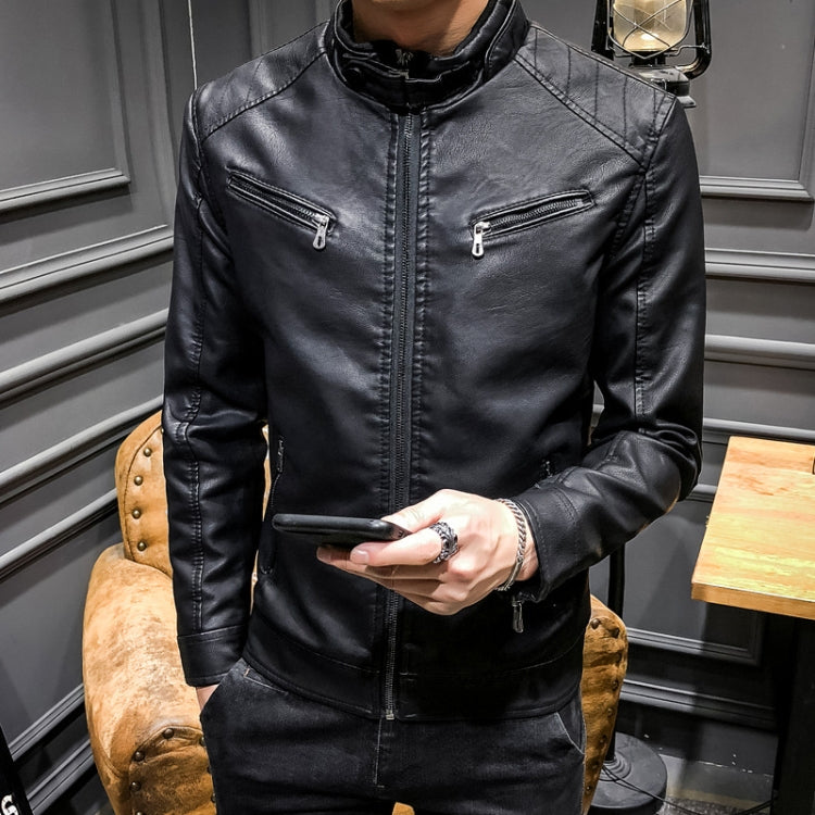 BS Autumn and Winter Man Leather Jacket Motorcycle Coat, Color: