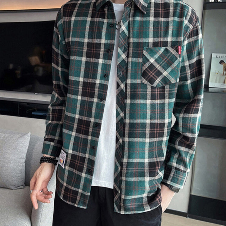 Men Plaid Printed Shirt Trendy Casual Tops, Size: