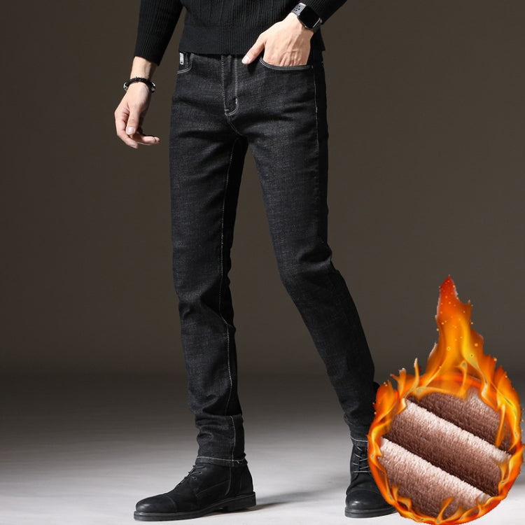 Autumn and Winter Men Jeans Thickened Warm Slim Chinos, Size: