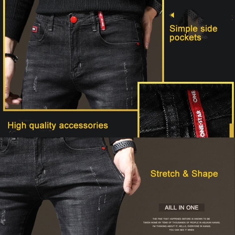 Autumn and Winter Men Jeans Thickened Warm Slim Chinos, Size: