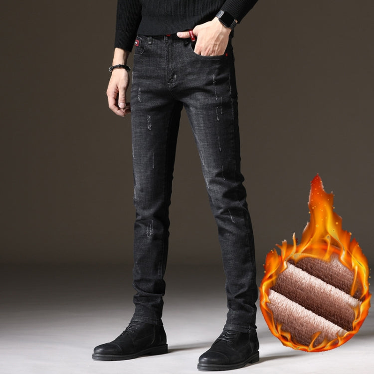 Autumn and Winter Men Jeans Thickened Warm Slim Chinos, Size: