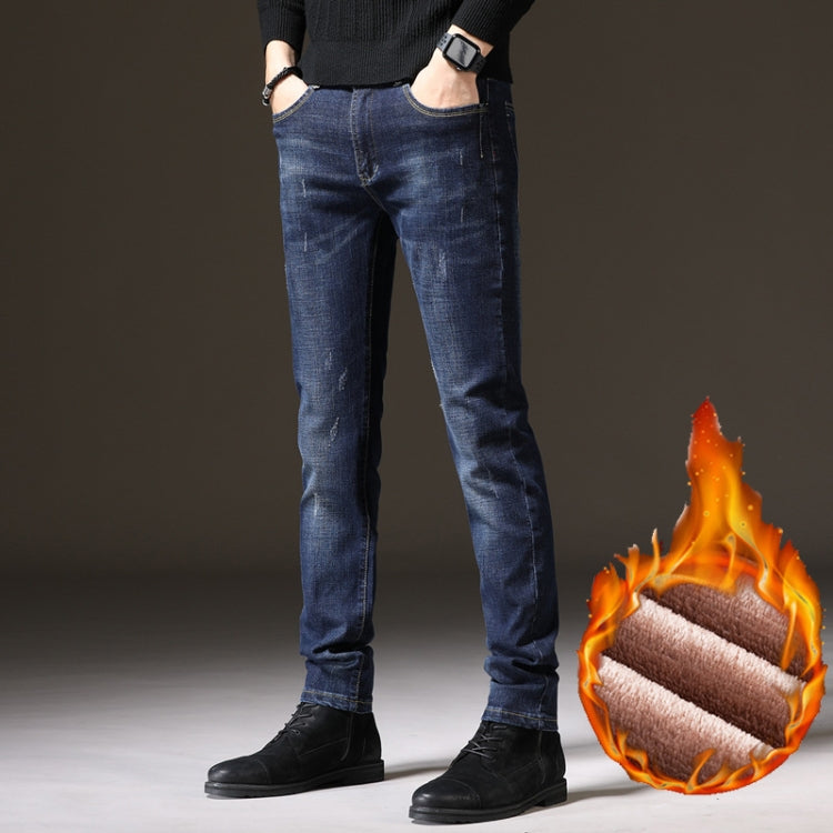 Autumn and Winter Men Jeans Thickened Warm Slim Chinos, Size: