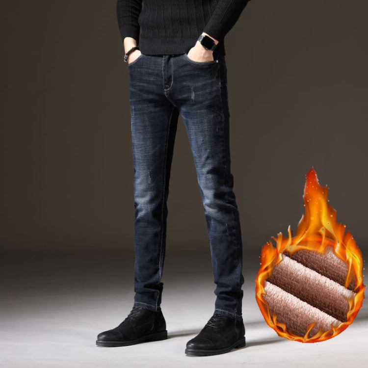 Autumn and Winter Men Jeans Thickened Warm Slim Chinos, Size: