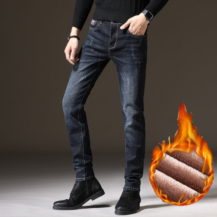 Autumn and Winter Men Jeans Thickened Warm Slim Chinos, Size: