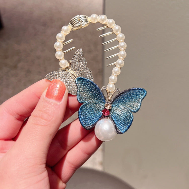 4pcs Rhinestone Butterfly Hair Clip Embroidered Ponytail Hair Clasp