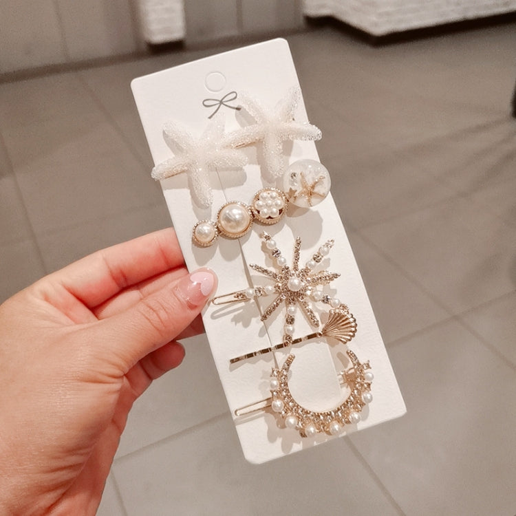 3sets Star Sea Pearl Rhinestone Hair Clip Teenage Girls Headdress