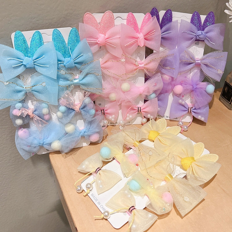 3sets Sweet Coloured Bow Hair Clip Set Mesh Duckbill Clip Headpiece