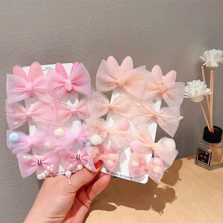 3sets Sweet Coloured Bow Hair Clip Set Mesh Duckbill Clip Headpiece