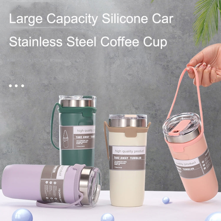 Large Capacity Silicone Car Stainless Steel Coffee Cup Vacuum Dual Layer Cup 500ml