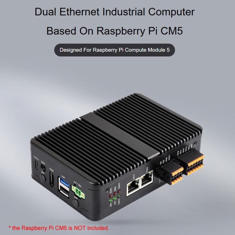 Waveshare Gigabit/2.5G Dual Ethernet Industrial Computer Based On Raspberry Pi CM5 2×RS485+2×RS232
