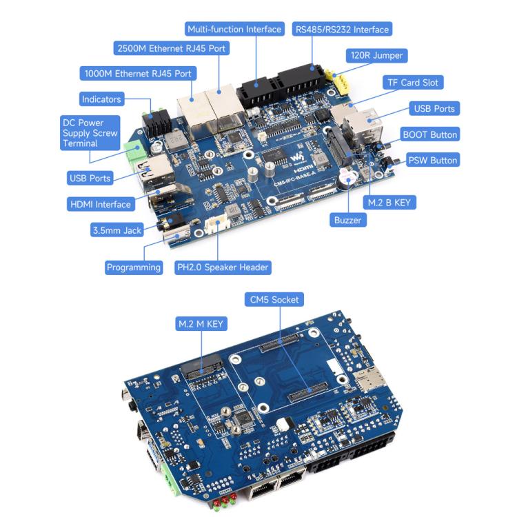 Waveshare Gigabit/2.5G Dual Ethernet Industrial Computer Based On Raspberry Pi CM5 2×RS485+2×RS232