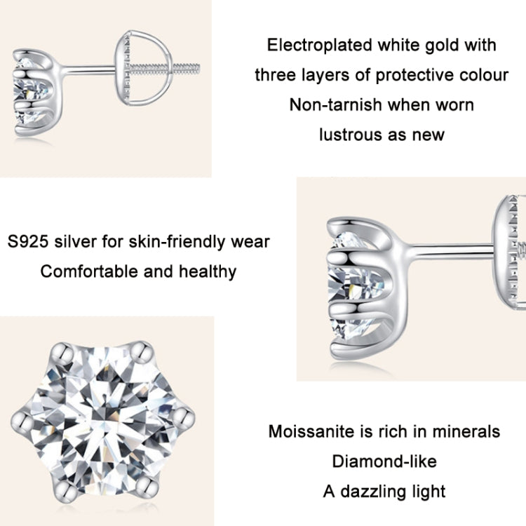 MSE008 S925 Sterling Silver Moissanite White Gold Plated Simple Elegant Earrings