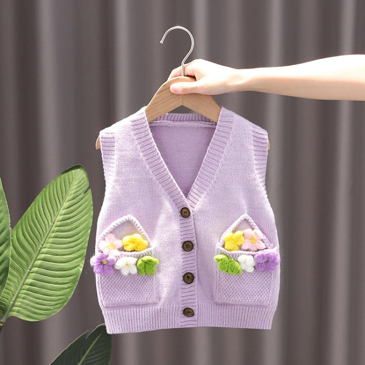 Baby Girl Knitted Vest Flower Sweater Outer Undershirt, Size: