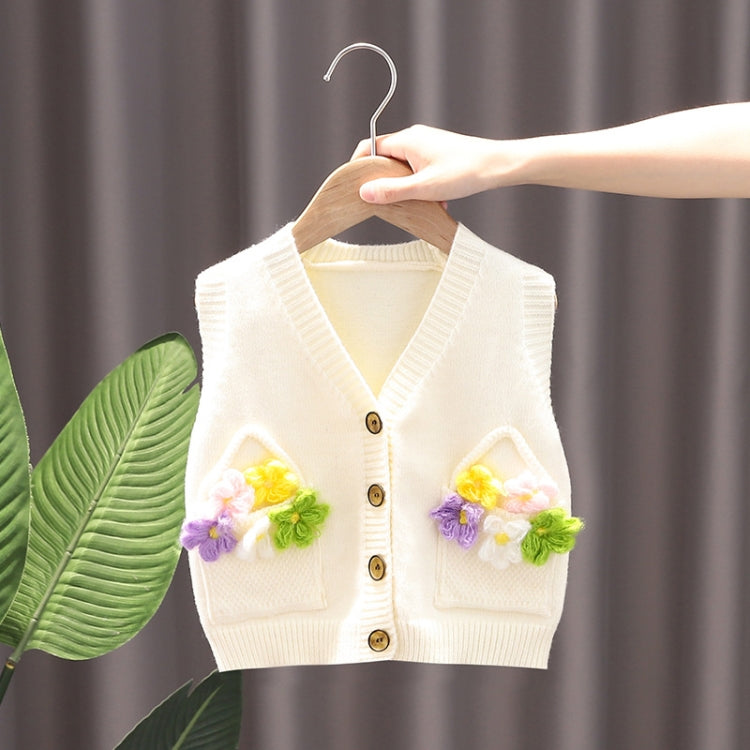Baby Girl Knitted Vest Flower Sweater Outer Undershirt, Size: