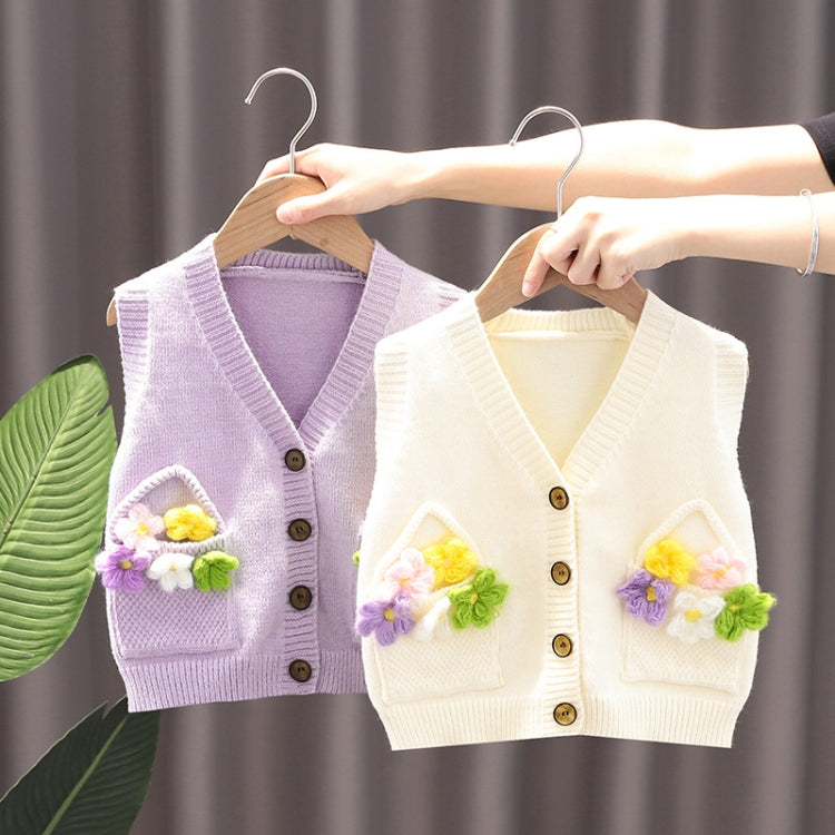 Baby Girl Knitted Vest Flower Sweater Outer Undershirt, Size: