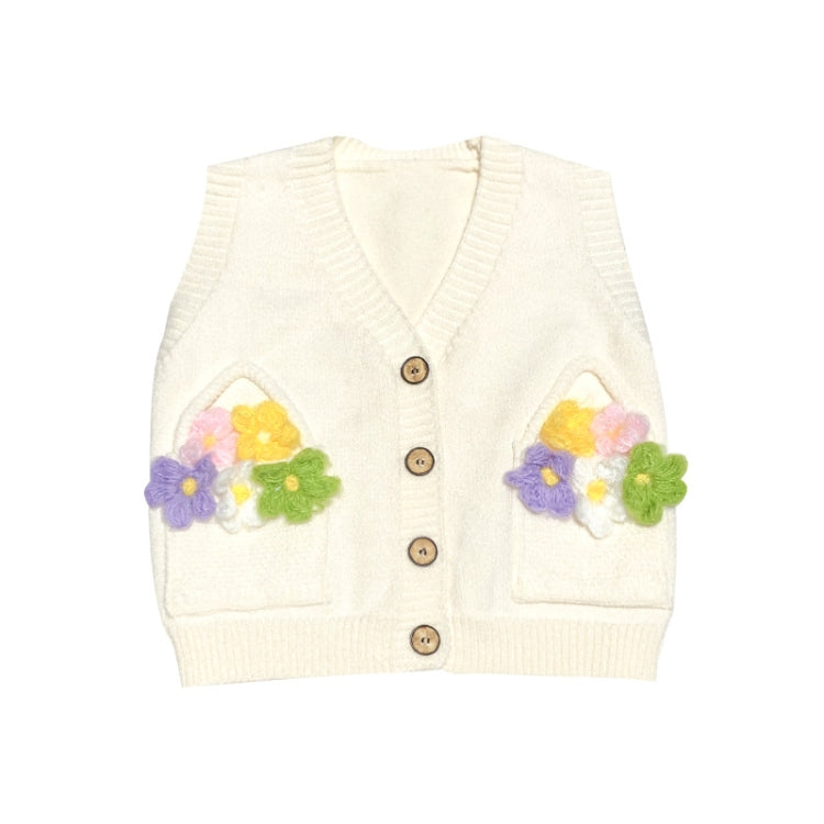 Baby Girl Knitted Vest Flower Sweater Outer Undershirt, Size: