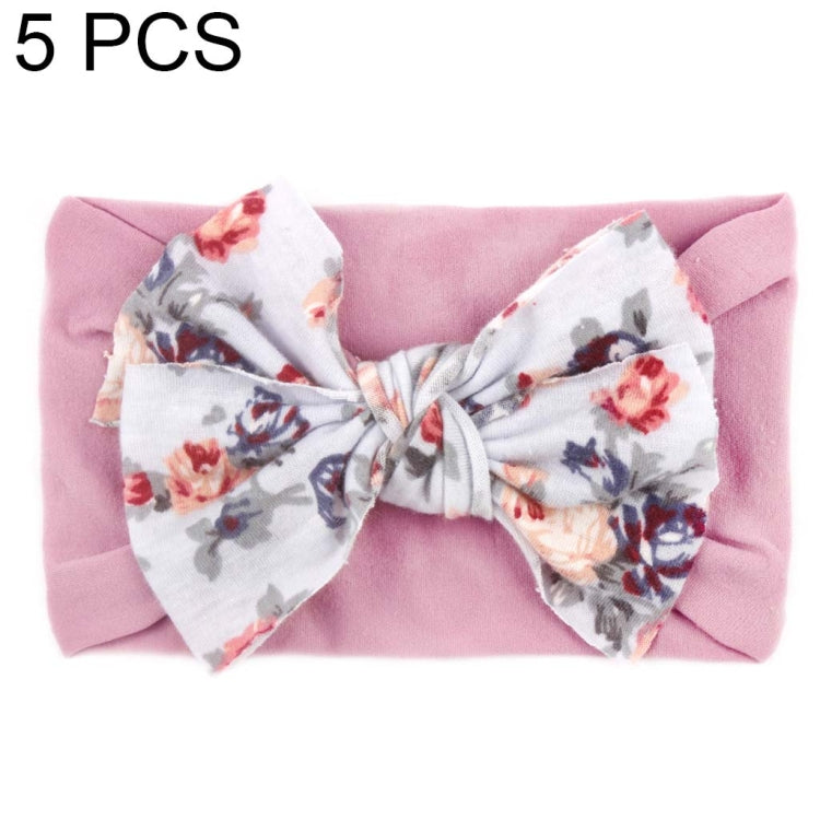 5 PCS X-20103 Baby Elastic Turban Bohemian Children Bow Nylon Hairbands