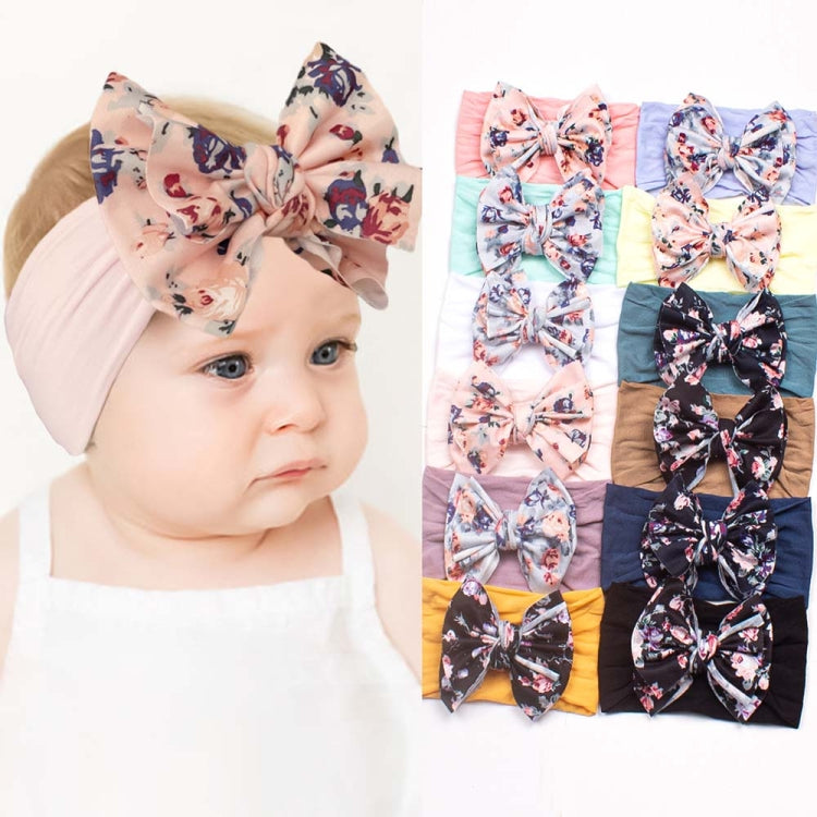 5 PCS X-20103 Baby Elastic Turban Bohemian Children Bow Nylon Hairbands