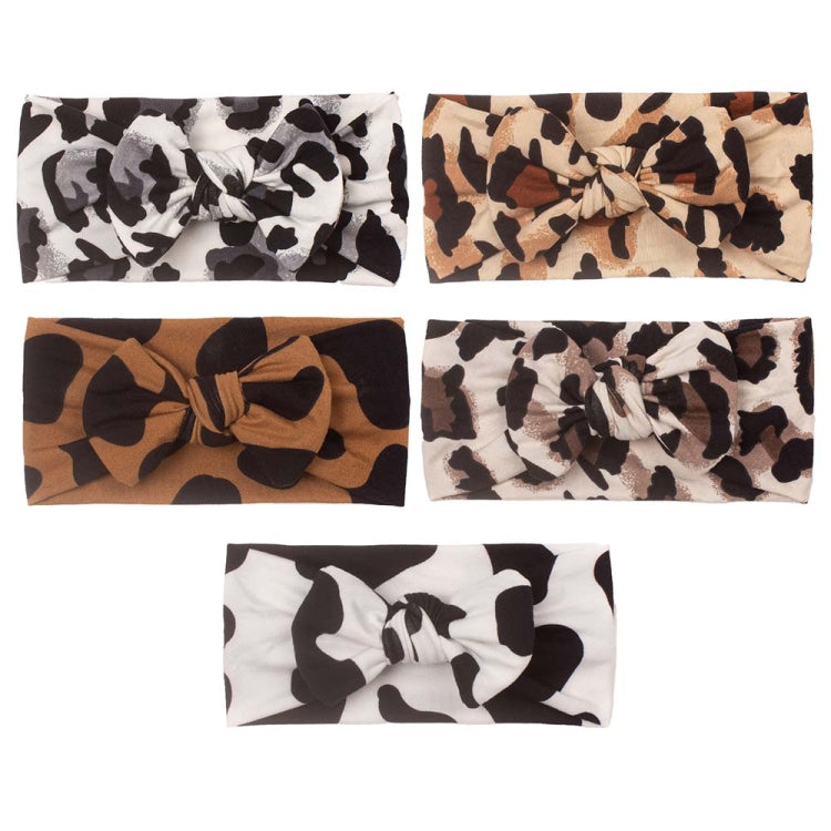 5 PCS X-22070 Baby Leopard Printing Headbands Children Elastic Bow Turban