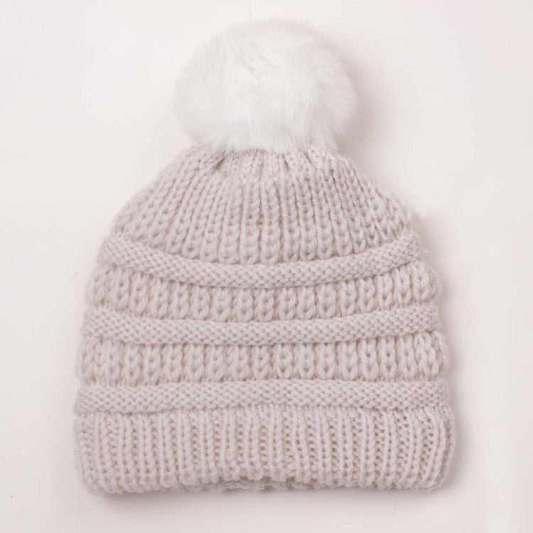 2 PCS X-22044 Baby Knitted Cap Children Autumn and Winter Fur Ball Warming Cap
