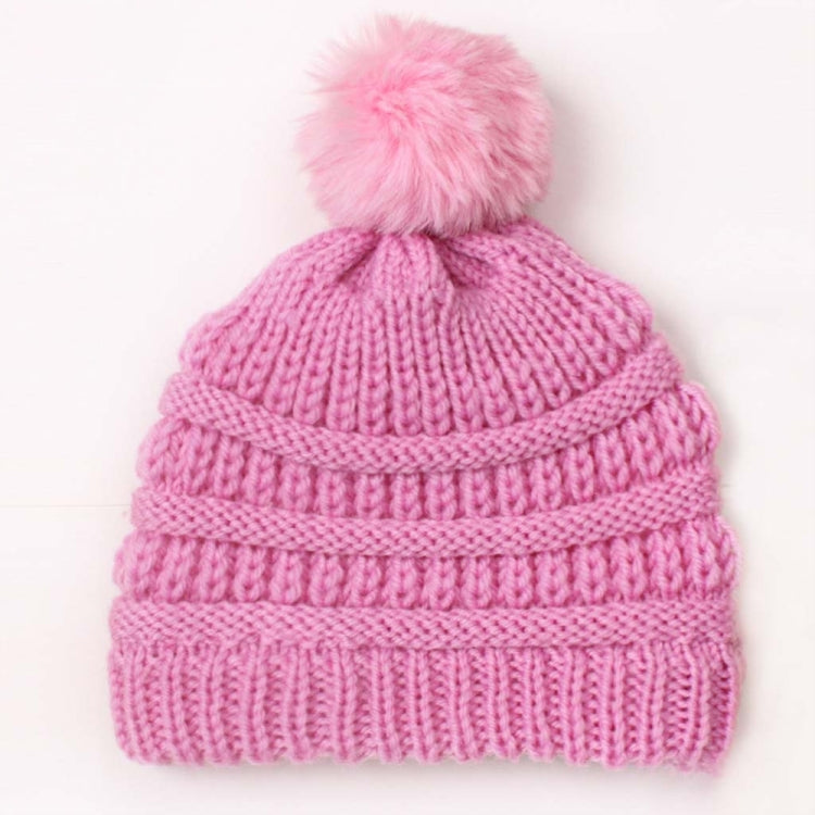 2 PCS X-22044 Baby Knitted Cap Children Autumn and Winter Fur Ball Warming Cap