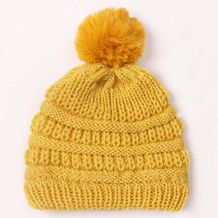 2 PCS X-22044 Baby Knitted Cap Children Autumn and Winter Fur Ball Warming Cap